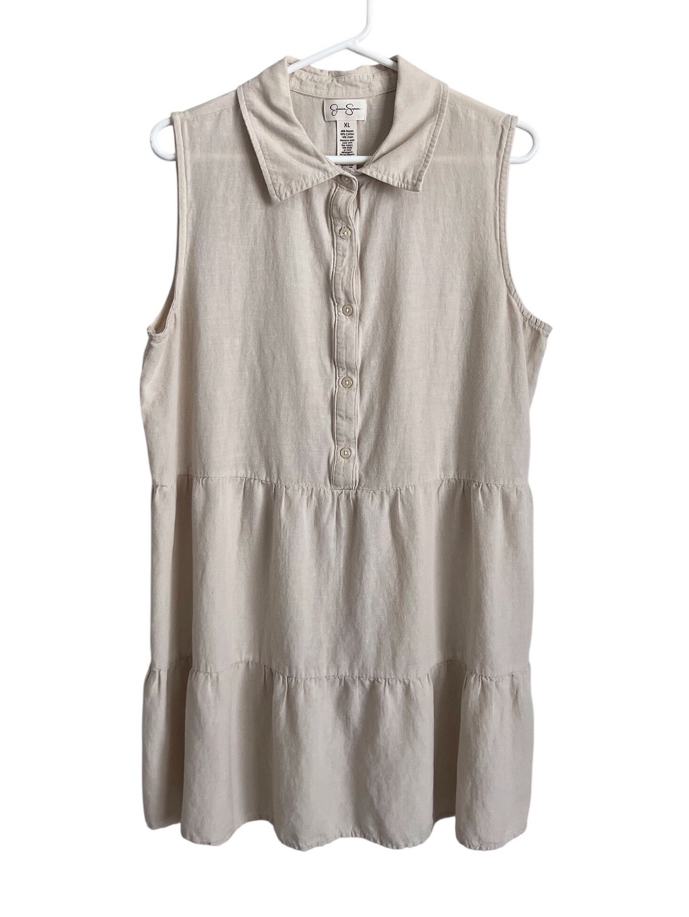 Jessica Simpson Tier Mini Dress Collared Shirt Dress Neutral Cream Boho XL